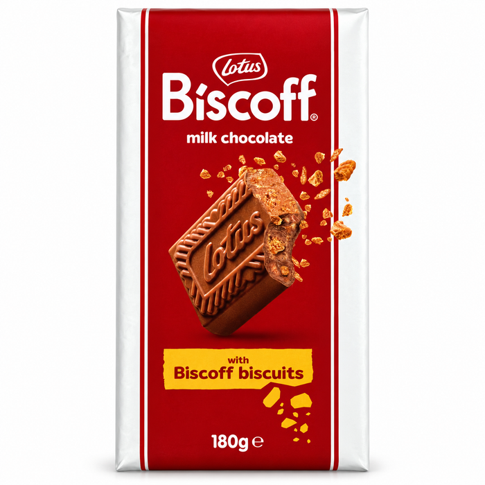 Lotus Biscoff Milchschokolade mit karamellisierten Keksstückchen – Knusprige Biscoff-Kekse in zarter Schokolade – 180 g