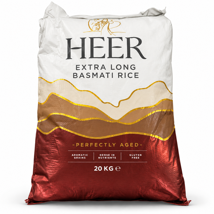 HEER Extra Long Basmati Rice 20 kg – glutenfrei – aromatischer Reis für Biryani, Curry und Beilagen – Vorratspackung