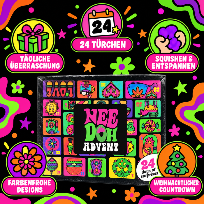 NeeDoh Adventskalender – 24 Tage Squishy-Überraschungen – Sensorisches Spielzeug ab 3 Jahren