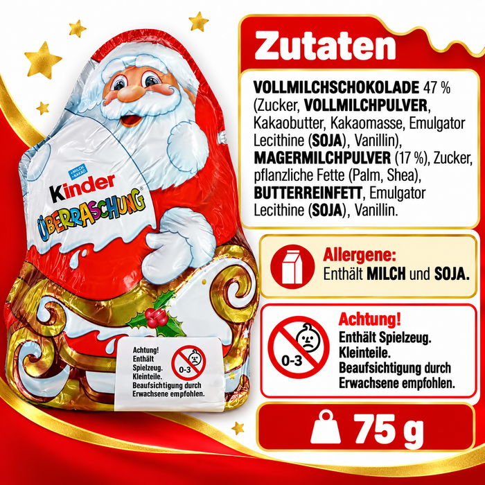 Kinder Überraschung Weihnachtsmann im Schlitten – Weihnachtsfigur – 75 g