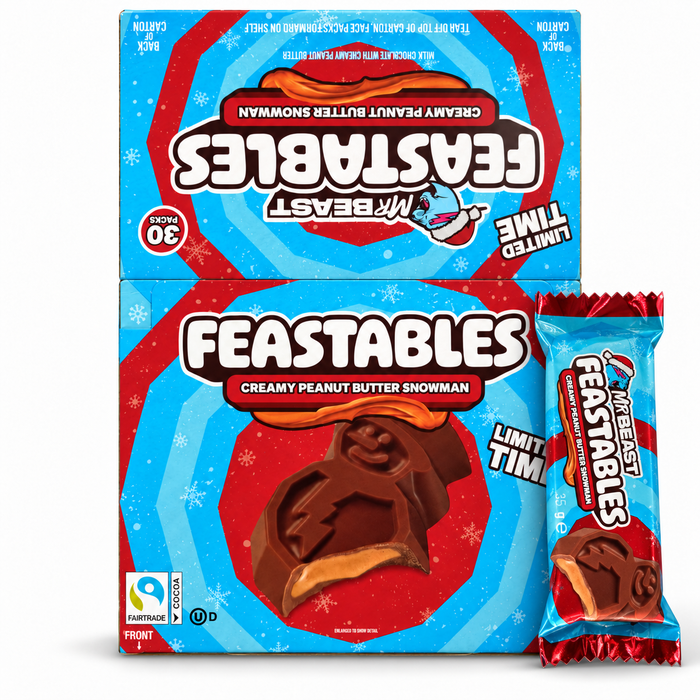 MrBeast Feastables Creamy Peanut Butter Snowman – Milchschokolade mit cremiger Erdnussbutterfüllung – 30 × 35 g – Großpackung 1,05 kg