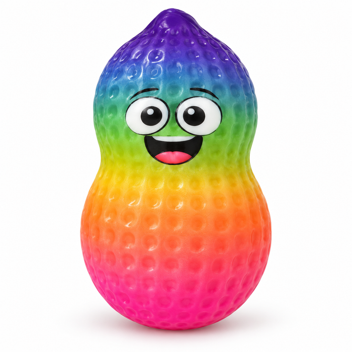Regenbogen-Erdnuss Squishy zum Drücken – Weiches elastisches Handspielzeug mit lustigem Gesicht