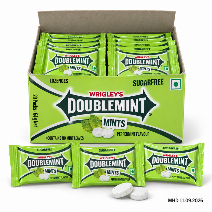 Wrigley’s Doublemint Mints – Zuckerfreie Pfefferminz-Pastillen – 20 Einzelpackungen – 64 g
