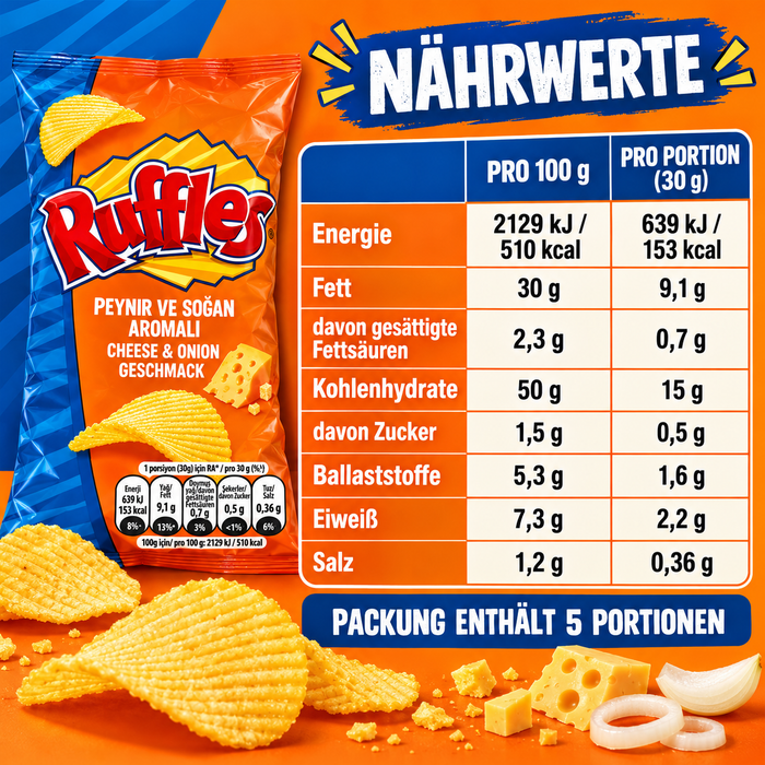 Ruffles Cheese & Onion 10er-Vorratskarton – 10× 150 g