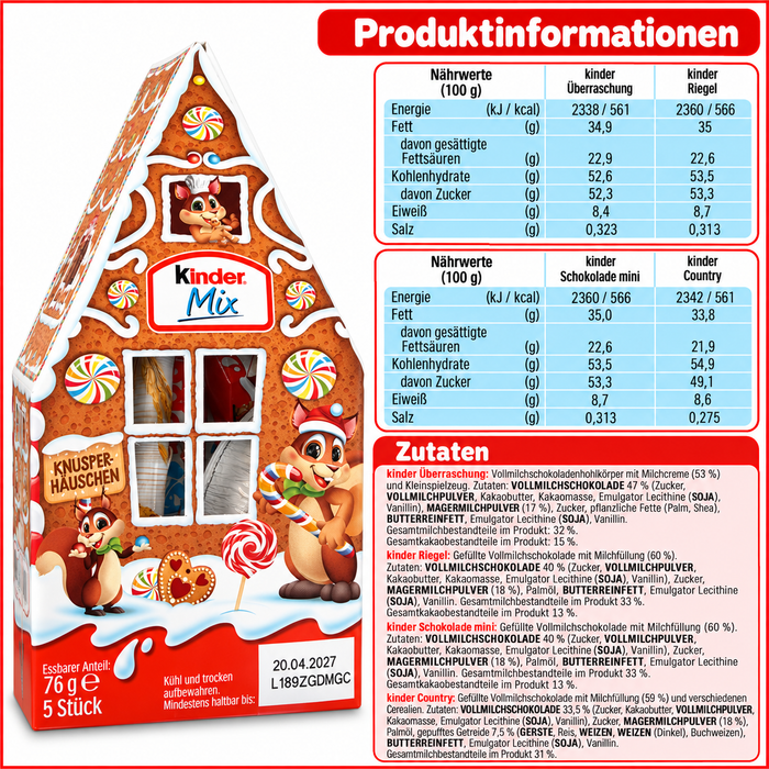 Kinder Mix Knusper-Häuschen – 5 Stück, 76 g