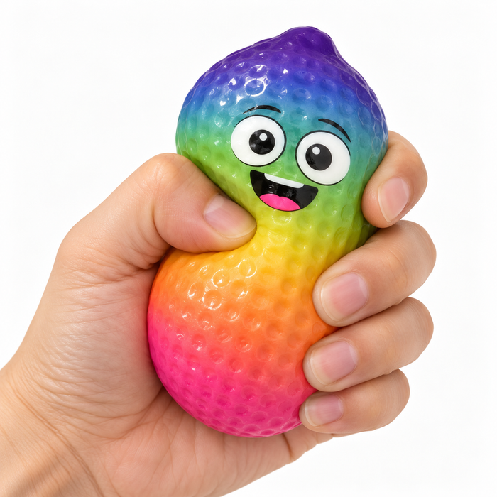 Regenbogen-Erdnuss Squishy zum Drücken – Weiches elastisches Handspielzeug mit lustigem Gesicht