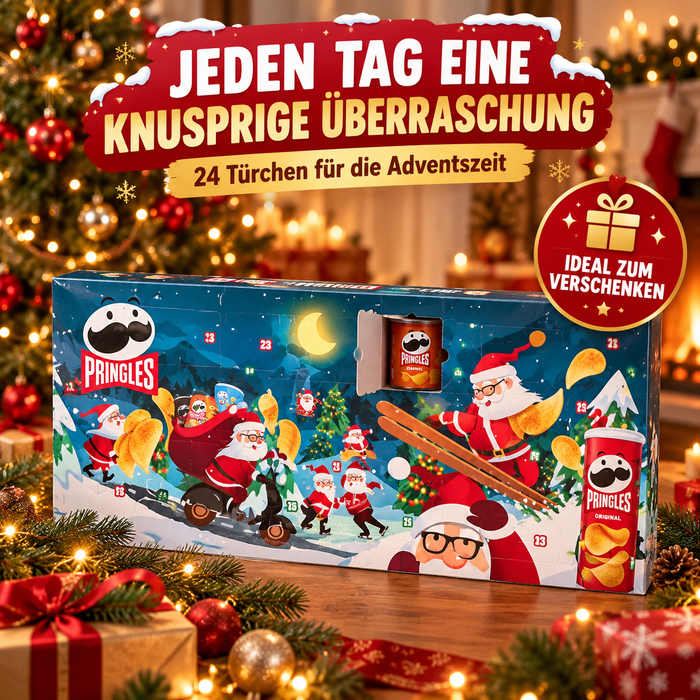Pringles Adventskalender – 24 Türchen mit 6 Sorten – Originaldose und 23 Minidosen – Chips-Adventskalender – 1085 g