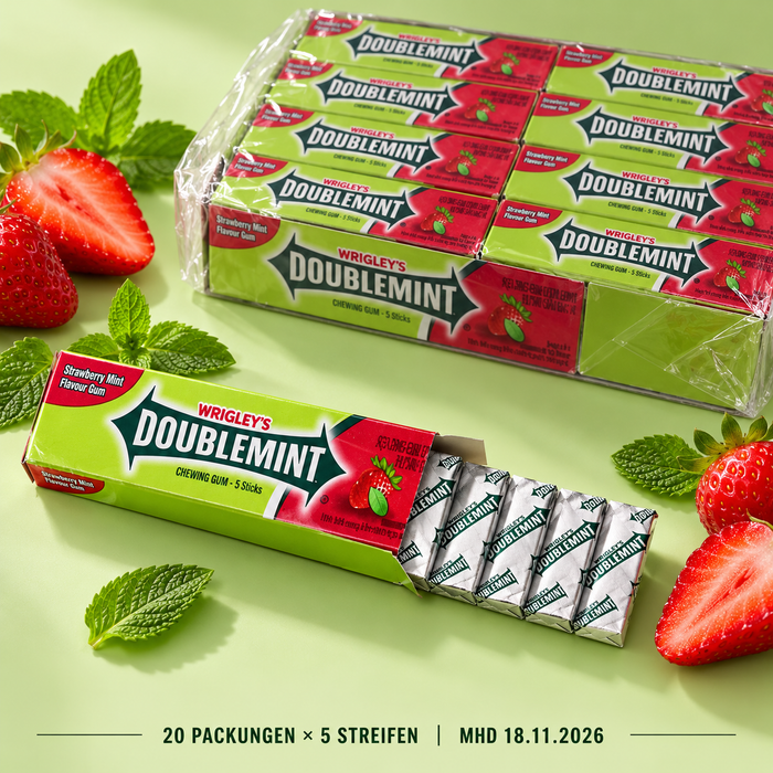 Wrigley’s Doublemint Strawberry Mint Kaugummi – 20 Packungen mit je 5 Streifen – 270 g