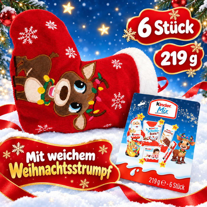 Kinder Mix Weihnachtsstrumpf mit Rentier – 6 Stück, 219 g