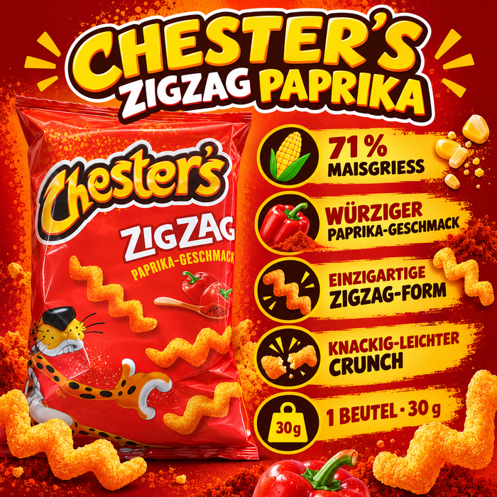 Chester’s ZigZag Paprika – knuspriger Maissnack, 1 Beutel, 30 g