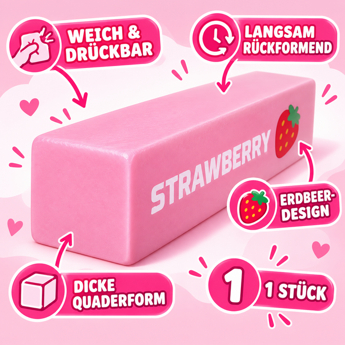 Erdbeer-Butter-Squishy – Rosa Quetschspielzeug in dicker Quaderform, 1 Stück