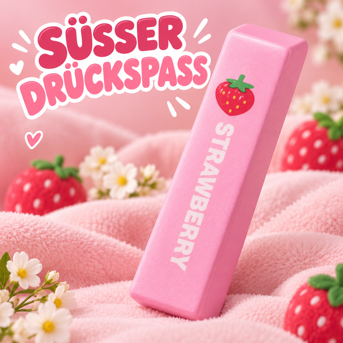 Erdbeer-Butter-Squishy – Rosa Quetschspielzeug in dicker Quaderform, 1 Stück
