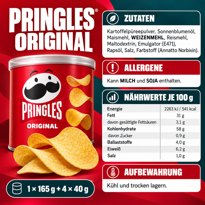Pringles Adventskalender – 24 Türchen mit 6 Sorten – Originaldose und 23 Minidosen – Chips-Adventskalender – 1085 g