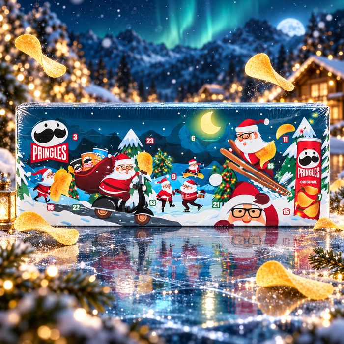 Pringles Adventskalender – 24 Türchen mit 6 Sorten – Originaldose und 23 Minidosen – Chips-Adventskalender – 1085 g
