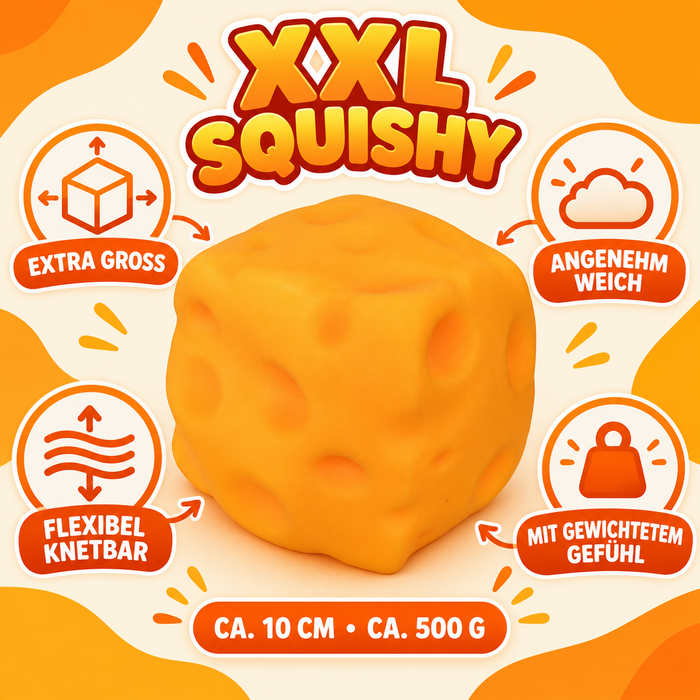 XXL Käsewürfel Squishy – ca. 10 cm, ca. 500 g