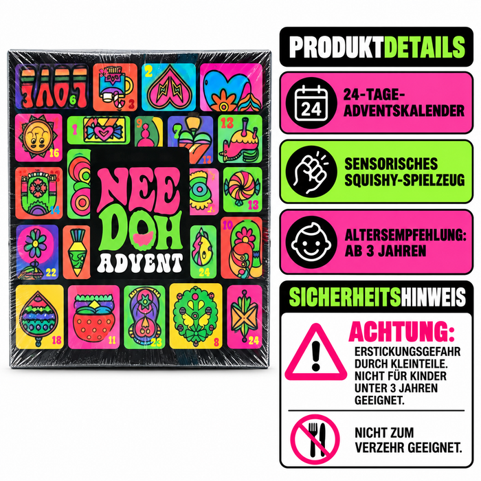 NeeDoh Adventskalender – 24 Tage Squishy-Überraschungen – Sensorisches Spielzeug ab 3 Jahren