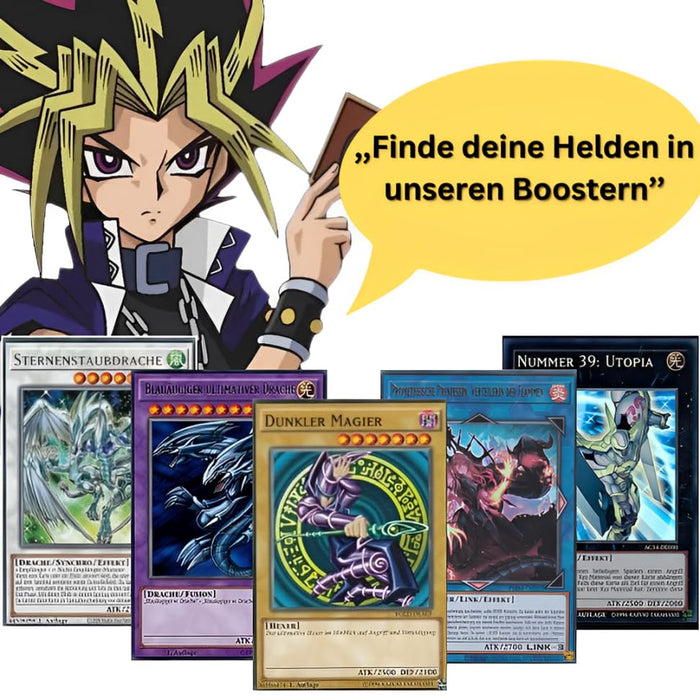 Yugioh! Mystery Box 4er Booster Set - verschiedene aktuelle Sets - DEUTSCH - Überraschungspaket Yu-Gi-Oh! + Heartforcards® Versandschutz
