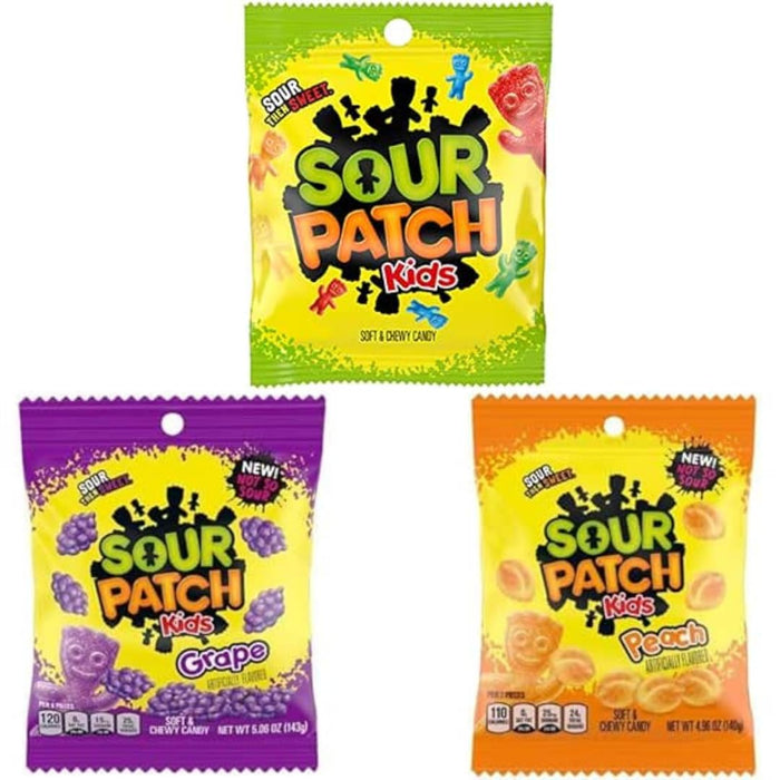 3er Sour Patch Überraschungspaket Saure Gummibärchen – 3×102 g Beutel | 10 mögliche Sorten | Extra sauer & fruchtig