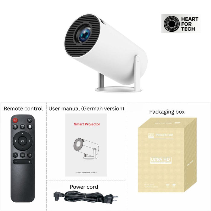 Mini Beamer 4K Unterstützt | Full HD 1080P | Android 13 | WiFi 6 | Bluetooth 5.3 | 8000 Lumen | Auto-Keystone | 200" Display | HDMI & USB | Heimkino Projektor