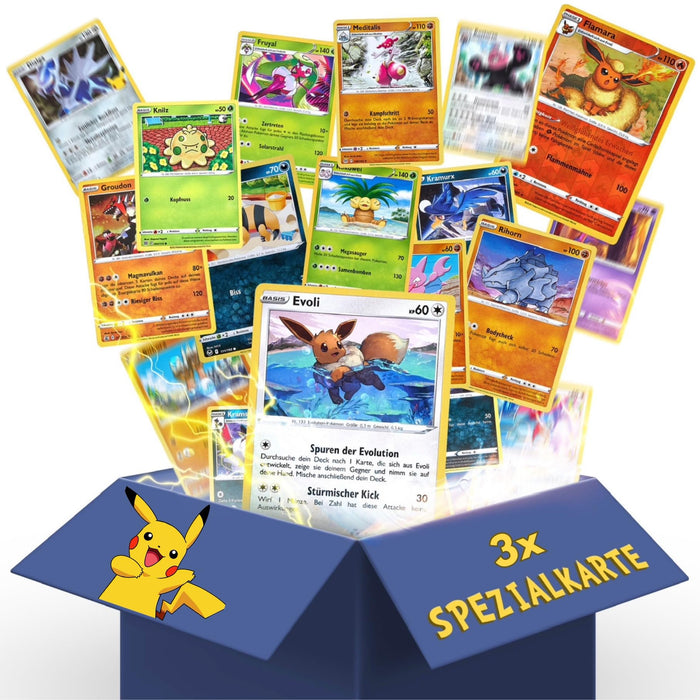 Heartforcards® 20 Original verschiedene Pokemon Karten | Deutsch |1 Seltene | 2 Holo | 1 zufällige Pikachu/GIumanda/EvoIi | Sammelkarten aktuelle Sets | für Weihnachten + Versandschutz (20 Karten)