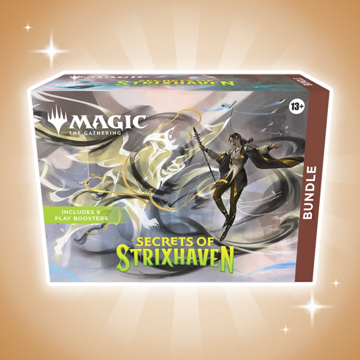 Magic: The Gathering Secrets of Strixhaven Bundle Englisch – 9 Boosterpacks, Promo Karte, Foil Länder & Zubehör, MTG Box