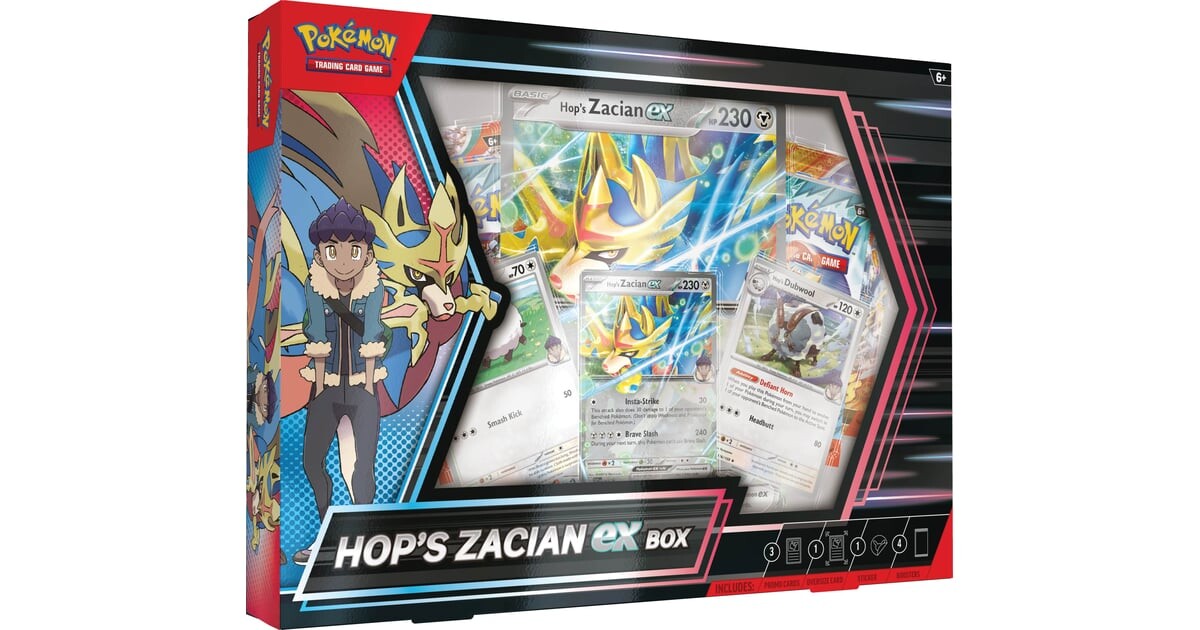 Pokémon Hops Zacian-ex Kollektion – Deutsch | Premium Box mit 4 Boostern & Promokarten