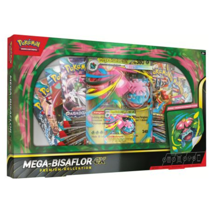 Pokémon TCG Premium‑Kollektion Mega‑Bisaflor‑ex (Deutsch) | 1 holo Promokarte + Jumbo Karte + Sticker + 8 Boosterpacks