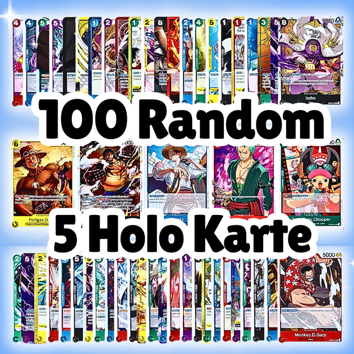 100 One Piece Sammelkarten + 5 Holographische Karten | Englisch | TCG Karten Bundle