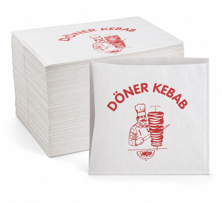 100x Kebapbeutel 16 x 16 cm – Fettdicht, Lebensmittelecht, Ideal für Döner, Snacks & Imbissbedarf