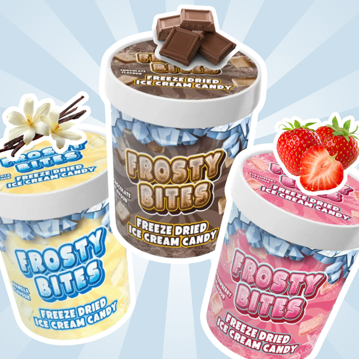 Frosty Bites Mixed Flavours – Vanilla + Chocolate + Strawberry – Freeze Dried Ice Cream Candy (je 40g)