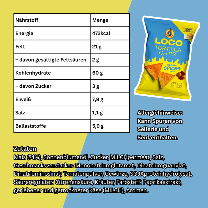 Loco Tortilla Chips – Salsa Jalapeño & Orientalische Gewürze | Extra Knuspriger Gourmet-Snack | je100g