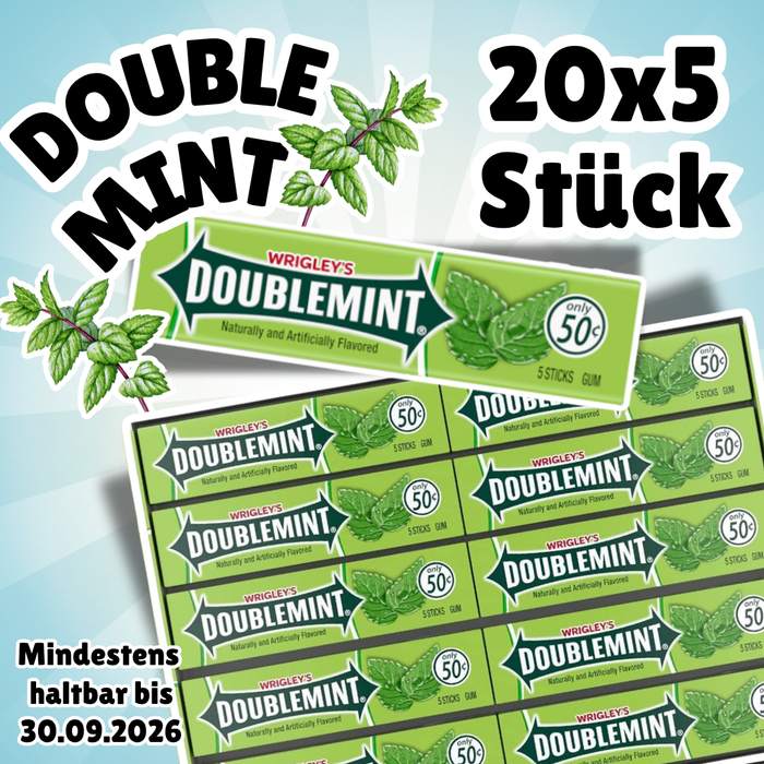 Wrigley's Double Mint Kaugummi, 20 x 5 Sticks | 100 Sticks