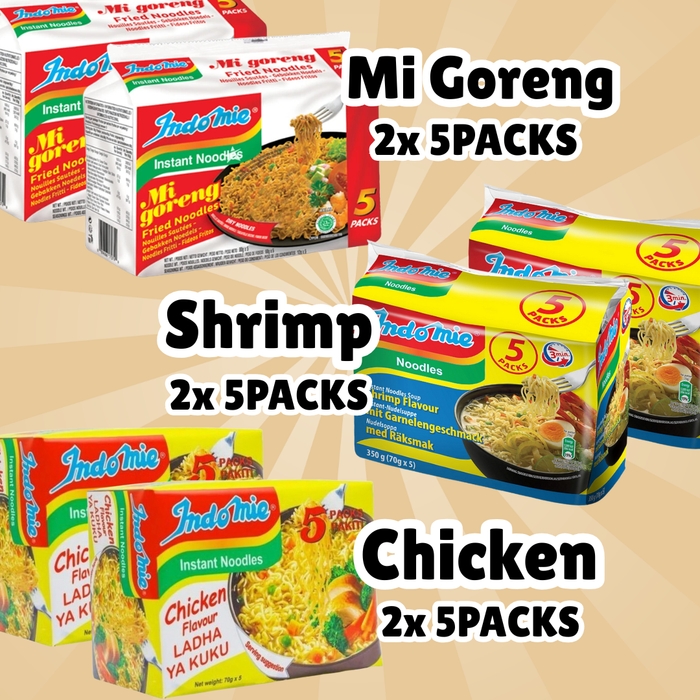 Indomie Instant Noodles Mix – 10× Mi Goreng, 10× Shrimp, 10× Chicken