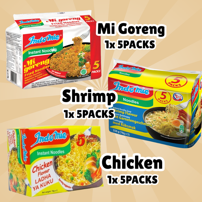 Indomie Instant Noodles Mix – 5× Mi Goreng, 5× Shrimp, 5× Chicken