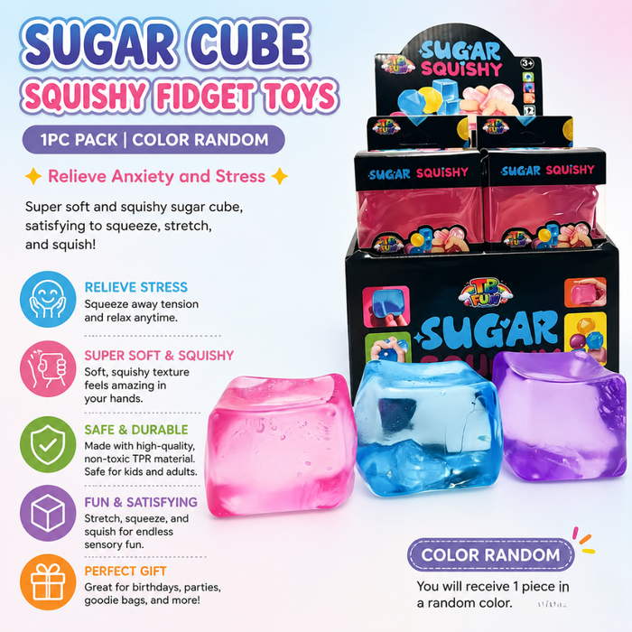 Sugar Cube Squishy Fidget Toys – 1 Stück Stressabbau Quetschspielzeug, Soft Squishy Cube gegen Angst & Stress, Zufällige Farbe
