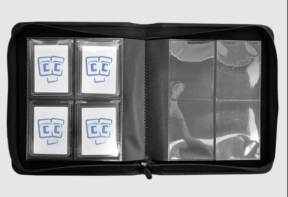 TCG Guru Xenon Premium Toploader-Sammelalbum – Schwarzer 4-Pocket Ordner mit Reißverschluss (Für 112 Karten)
