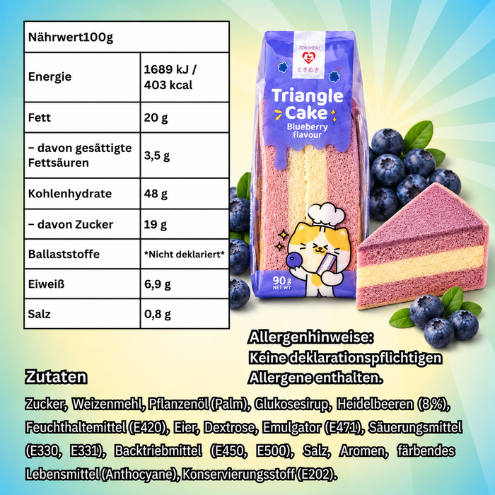 Tokimeki Triangle Sponge Cake Blueberry – Japanese-Style Soft Sponge Cake with Blueberry Flavour – 90 g