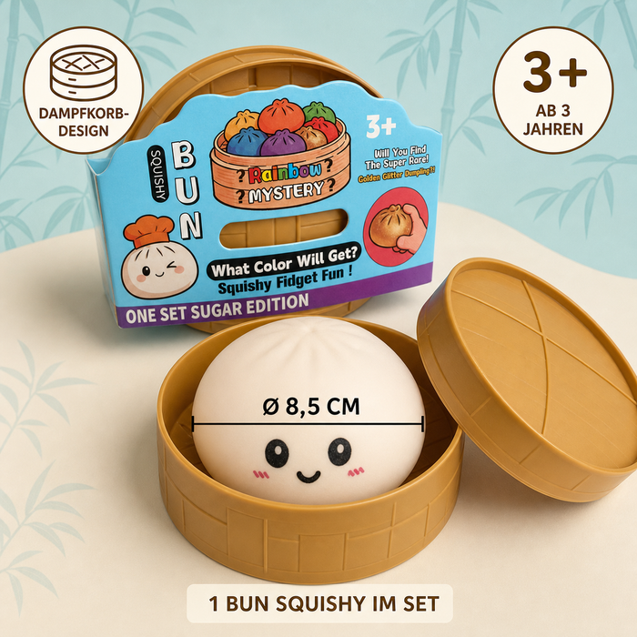 1 Stück UV-Farbwechsel Bun Squishy im Dampfkorb – 8,5 cm Überraschungsfarbe