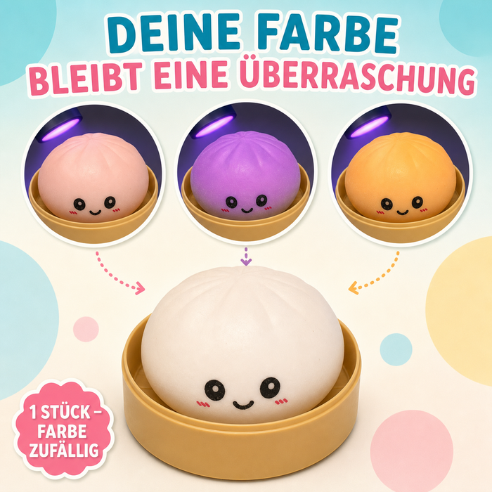 1 Stück UV-Farbwechsel Bun Squishy im Dampfkorb – 8,5 cm Überraschungsfarbe