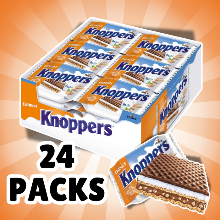 Knoppers Erdnuss 24 x 25 g – Knusprige Waffelschnitten mit Erdnüssen, 600 g